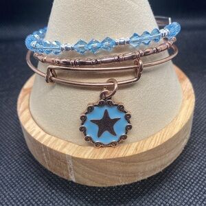 Alex and Ani Set of 3 Starfish Charm Bangle Bracelet/Crystal & RG Beaded/GC